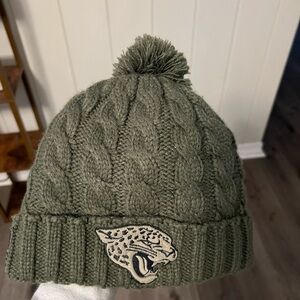 Green Cable Knit Beanie with Jaguar Logo